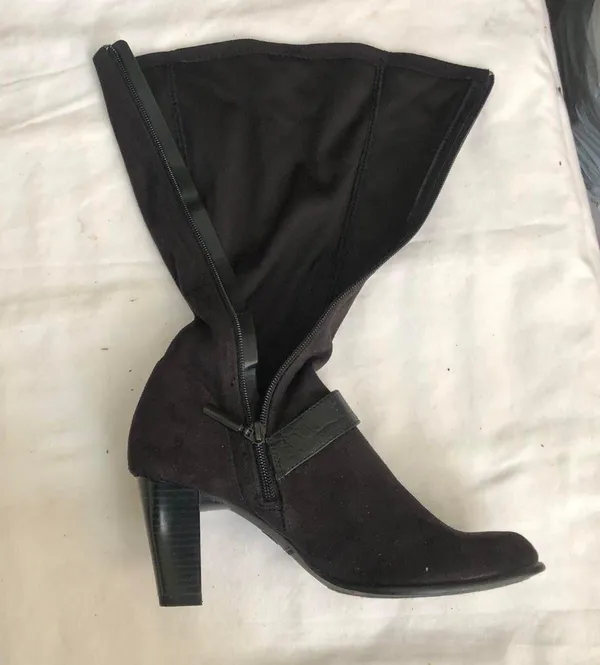 2000s y2k Black fabric faux suede knee-high boots - Image 8