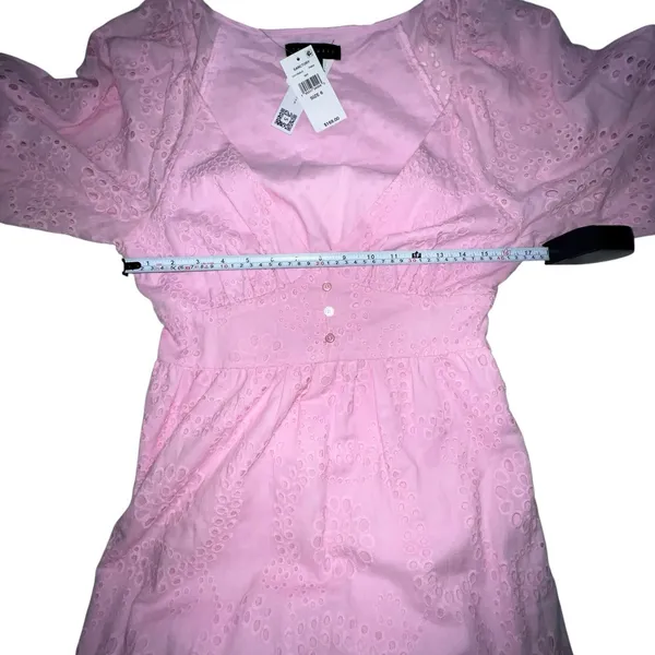 Sanctuary Pink Eyelet Maxi Dress Puff Sleeve Tiered Cotton Blend Size 6 V Neck - Image 6