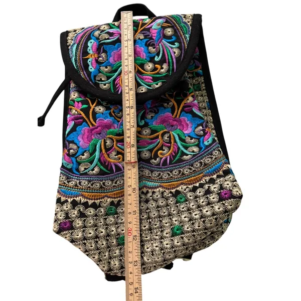 Boho Embroidered Backpack Colorful Floral Birds Drawstring Flap Bag‎ - Image 9
