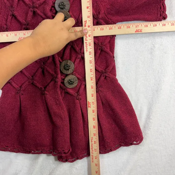 Leifsdottir XS Lisel Cardigan‎ Burgundy Wool Knit Peplum Goblin Viking Valentine - Image 9