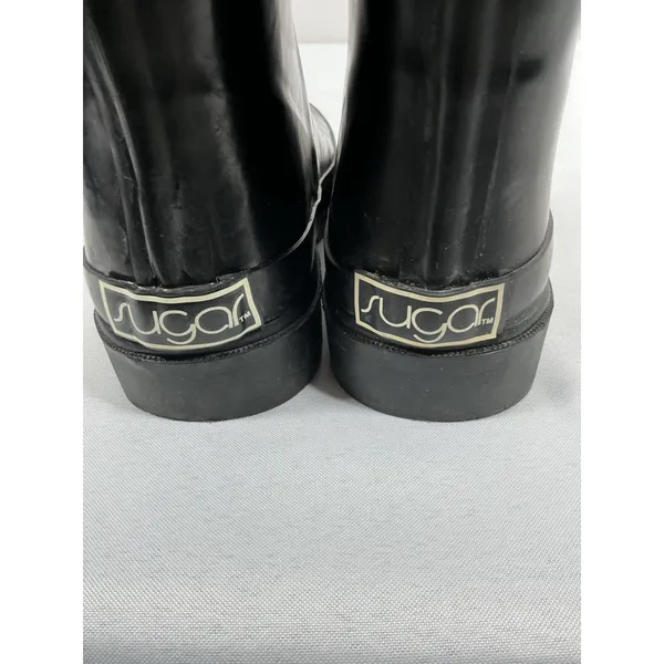Womans Sugar Knee Length Rainboots 6 Black Rubber - Image 6