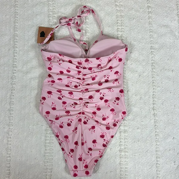 NWT Shade & Shore‎ Multi Rose Halter Plunge Neck One-piece Size Small - Image 5
