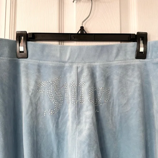 Juicy Couture Baby Blue Velvet Zipper Hoodie Jacket Pants Set Rhinestone Y2K XL - Image 4