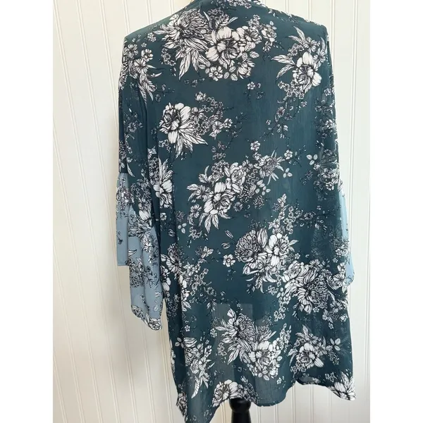 Maurice Floral Mixed Print Kimono Cover Blue Teal Size L - Image 5