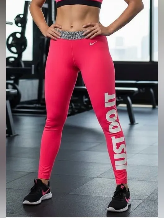 Nike Pro Dri-Fit Neon Pink/White “JUST DO IT” leggings - Image 8