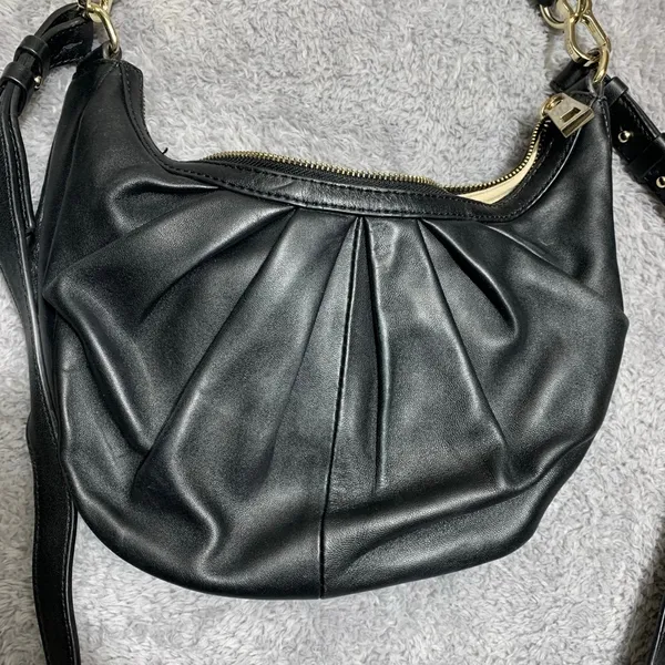 Vince‎ Camuto Crossbody Bag Womens Small Black Leather Pleated Crescent Hobo - Image 7