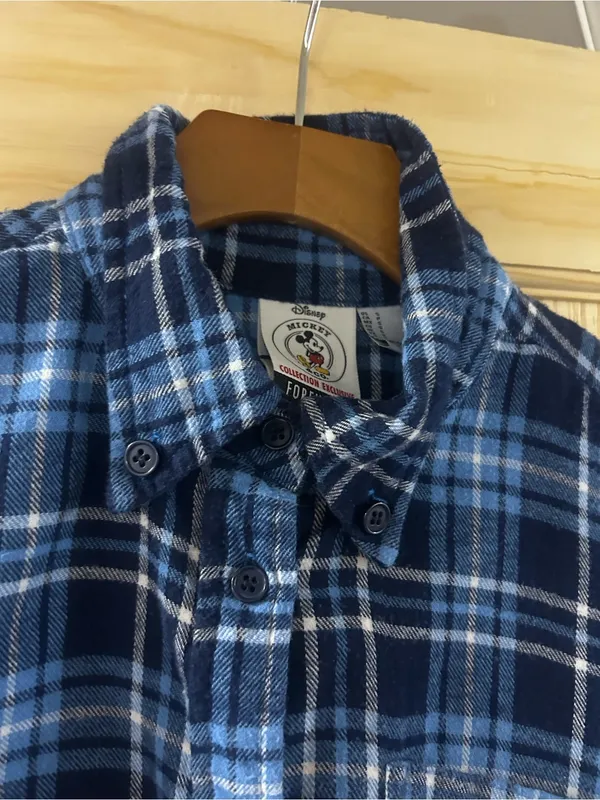 Disney Forever 21 Collab Blue Plaid Button-Down Shirt with Mickey Mouse - Image 2