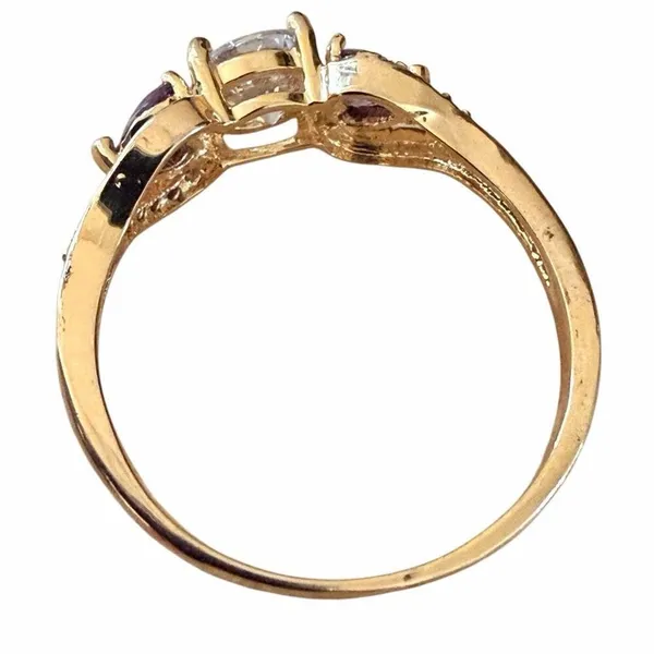 Gold Tone Cubic Zirconia Ring Heart Purple Stones - Image 11
