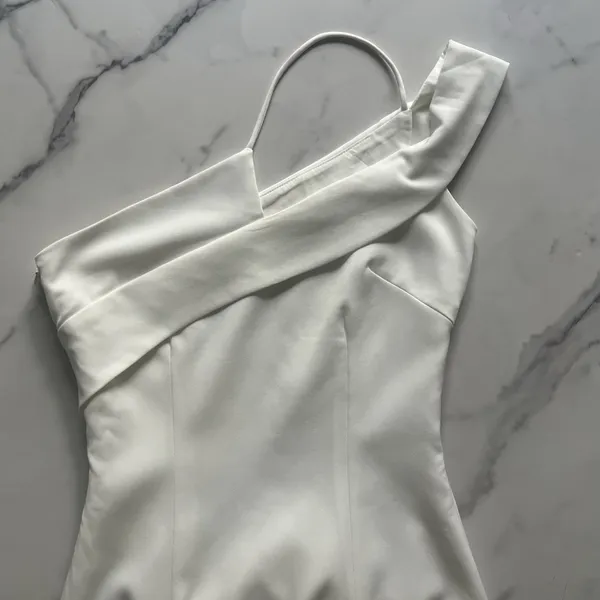 Revolve Superdown Jillian White Asymmetric Cutout Midi Dress XS Minimalist Chic - Image 5