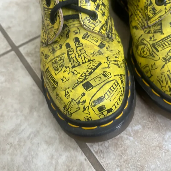 Dr Martens 1460 Yellow London Sketch Print Boots Made in England Womens 6 USA - Image 3
