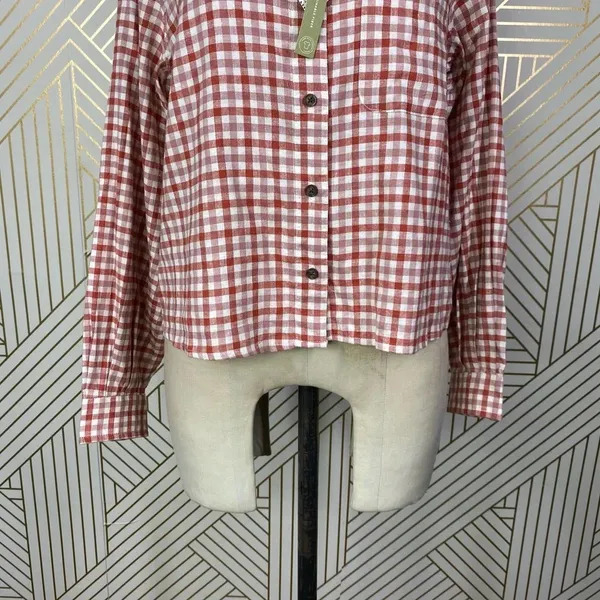 Marine Layer Madeline Relaxed Crop Shirt in Red & White‎ Plaid Size US Medium - Image 6