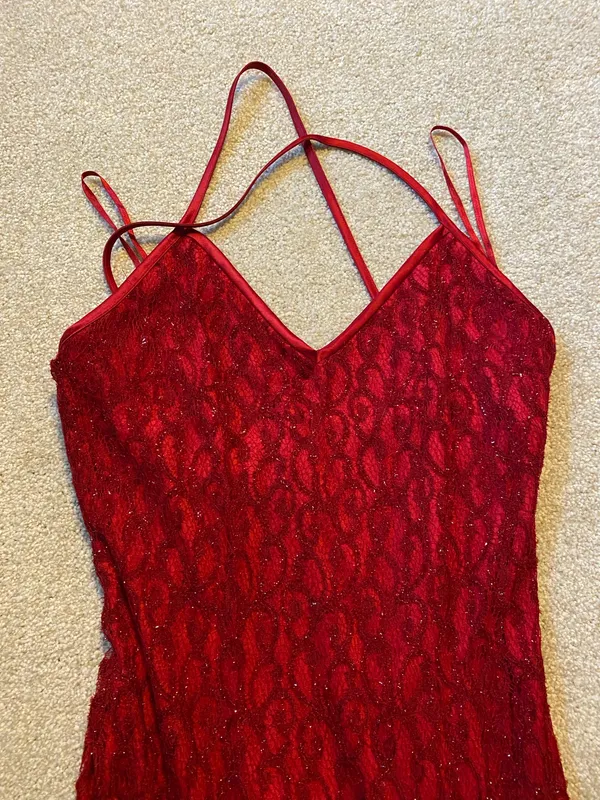 Nordstrom Reggio 90s Vintage Women Sequin Red Formal Dress Side Slit Size 4 - Image 4