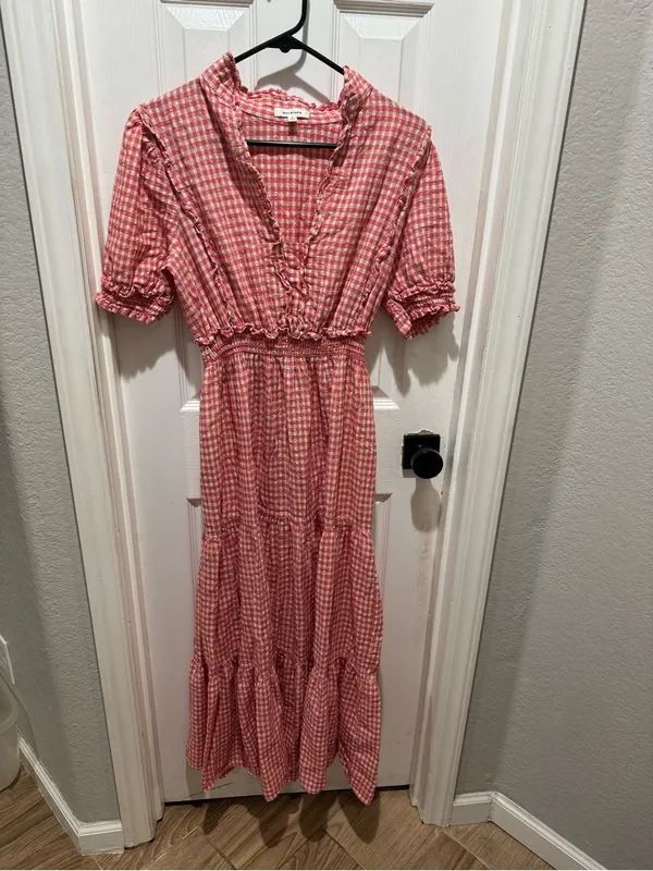Max Studio Smocked Red Gingham Maxi Dress with Ruffle Trim - Image 2