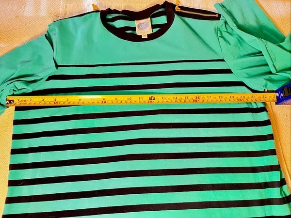 Diane Gilman DG2 Striped Long Sleeve Blue/Green W Gold Zipper Shoulder Accent XL - Image 7