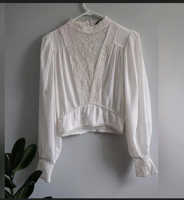 ZARA Textured Tweed Short Sleeve Top - Off White / Beige - Size XL - NWOT - Image 6