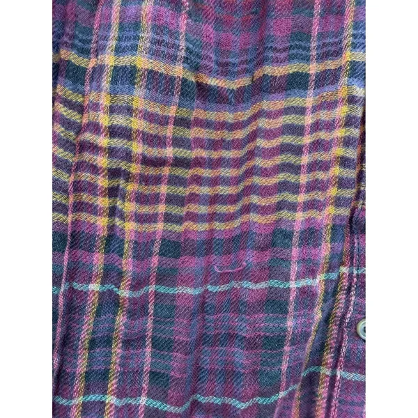 Free People Come On Over Tunic XS Purple Orange Plaid Raw Hem Gauze Boho‎ Top - Image 8
