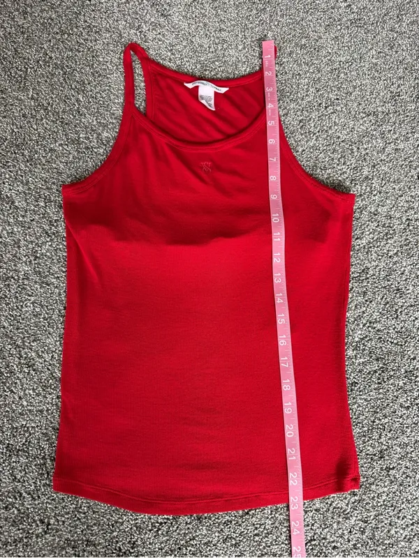Victoria’s Secret Red Ribbed Tank Top Logo Y2K Basic Size Medium - Image 8