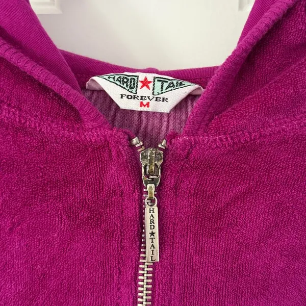 vintage y2k women's Hard Tail fuchsia terry cloth zip up hoodie size medium - Image 2