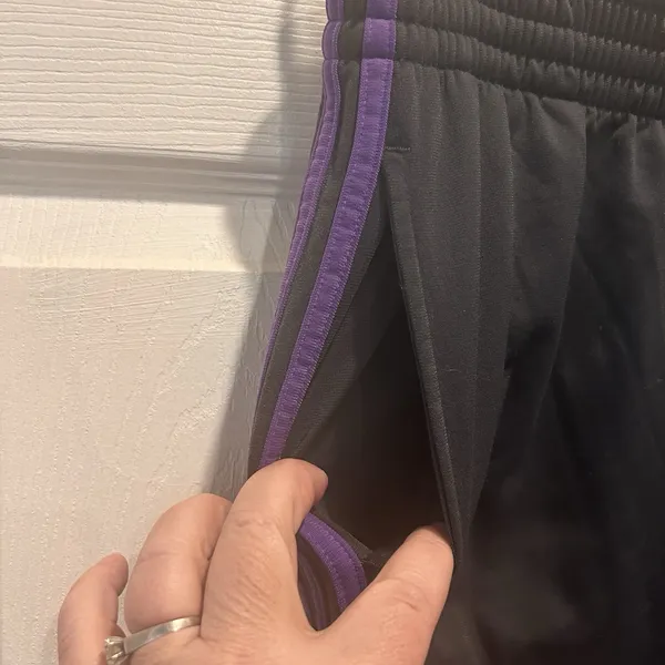 Adidas Womens Track‎ Pants Gray Purple 3-Stripe Straight Leg Elastic Waist L Y2K - Image 3