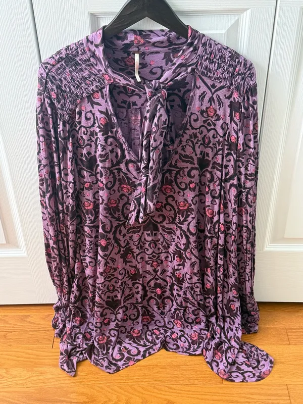 Free People Printed Bridgette Tunic Top in Purple Floral - Image 2