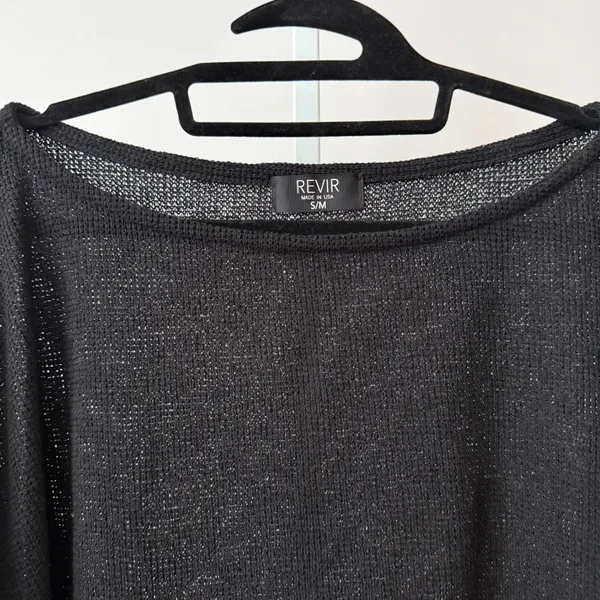 REVIR Whimsigoth Goth Boho Relaxed Sheer Knit Boat Neck Boxy Sweater S/M Black - Image 2
