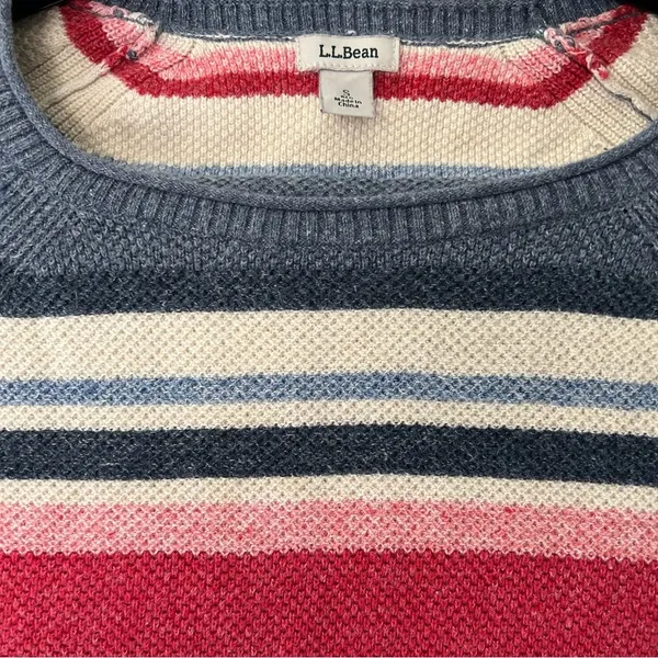 LL Bean Women’s Striped Cotton Sweater Multicolored Size Small Blue, Pink, Cream - Image 8