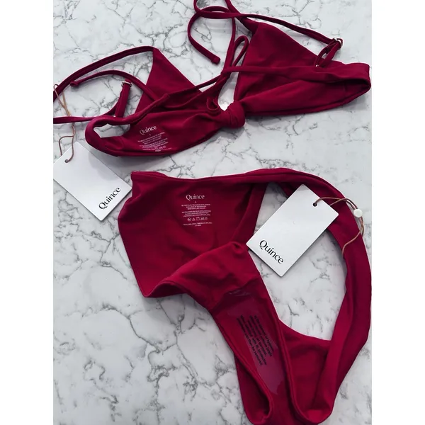 NWT Quince Cherry Red Knot Tie Bikini Top & High Leg Bottom Set Small - Image 3