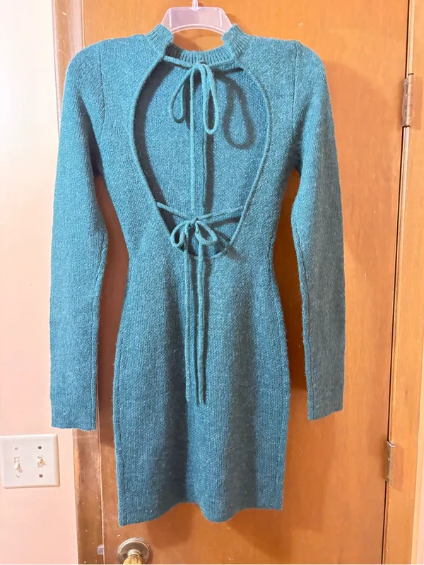 Atoir Miaa Long Sleeve Open-Back Sweater Dress in Green - Image 6