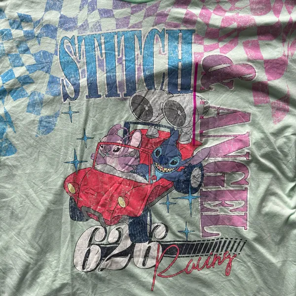 Disney Stitch and Angel Racing Car Mint T-shirt Size XXL - Image 3