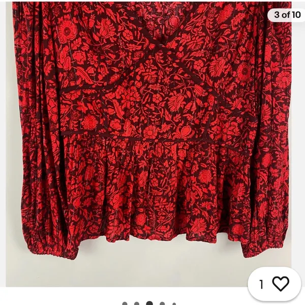Knox Rose Crimson Floral Balloon Sleeve Blouse | XL - Image 8