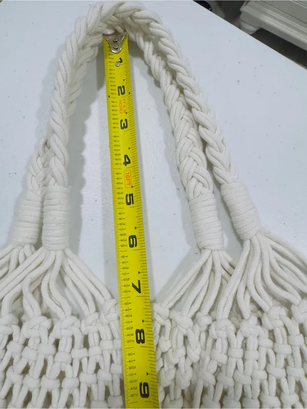Boho Macramé Cotton Rope Market Tote Bag | Handmade Ivory Woven Beach Shopper - Image 9