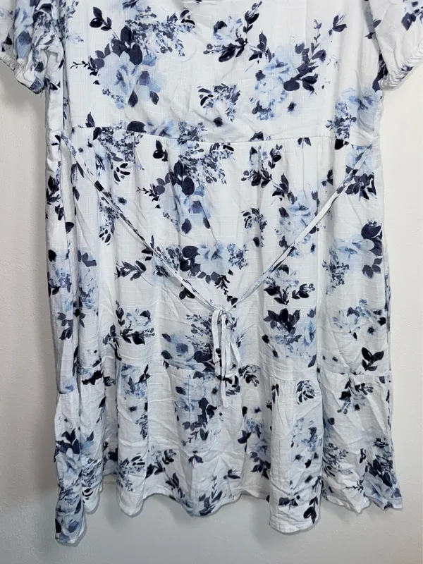 Maurices Floral Square Neck Babydoll Mini Dress White Blue Puff Sleeve - Image 8