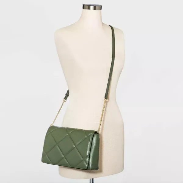Olive Quilted Chain Shoulder Bag Purse NWT Green - Image 2