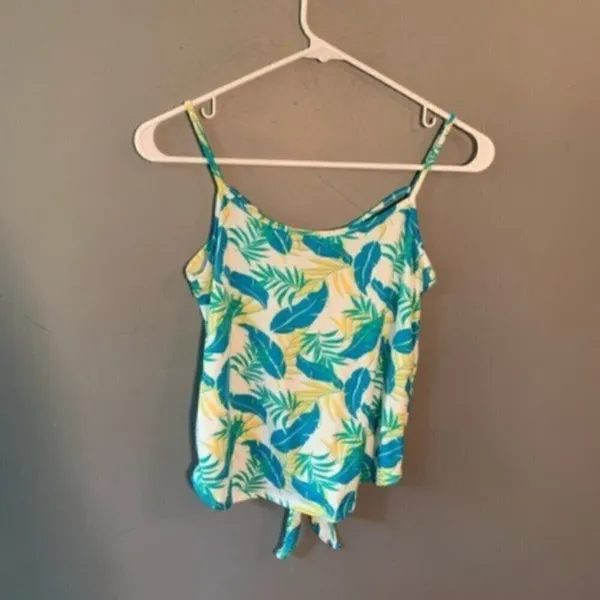 NWT Poof! Women's Juniors Size Small Tank Top White Tropical Floral Blue Green - Image 7