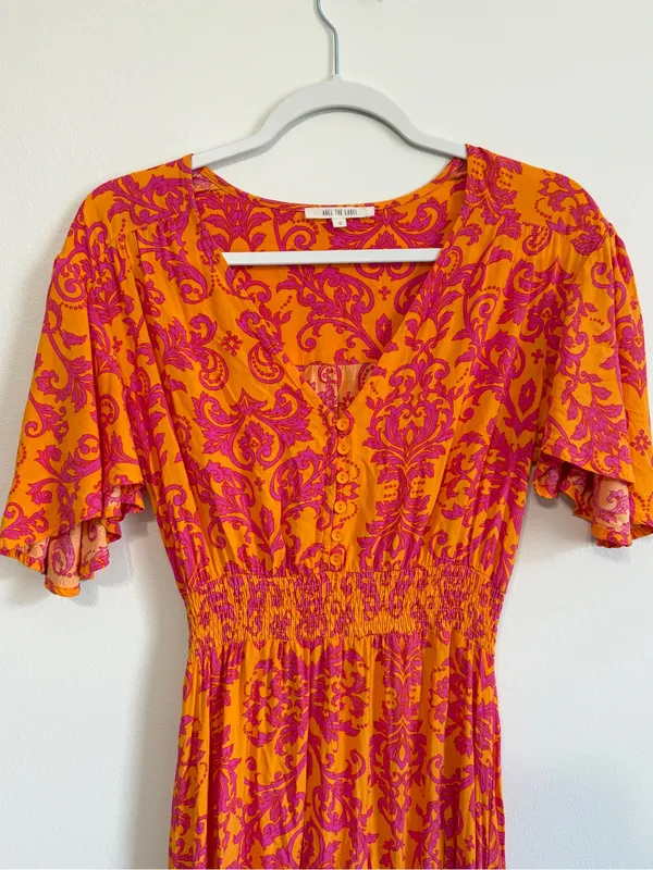 Anthropologie Abel the Label Pink Orange & Maxi Dress Size Small High Low Boho - Image 4