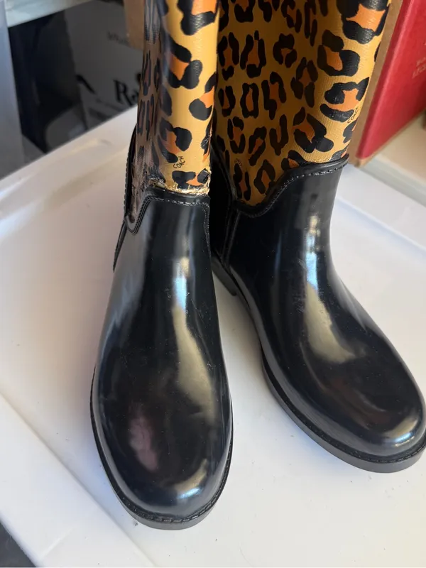 Coach Leopard Print Winter Rain Boots - Black & Tan 7 - Image 6