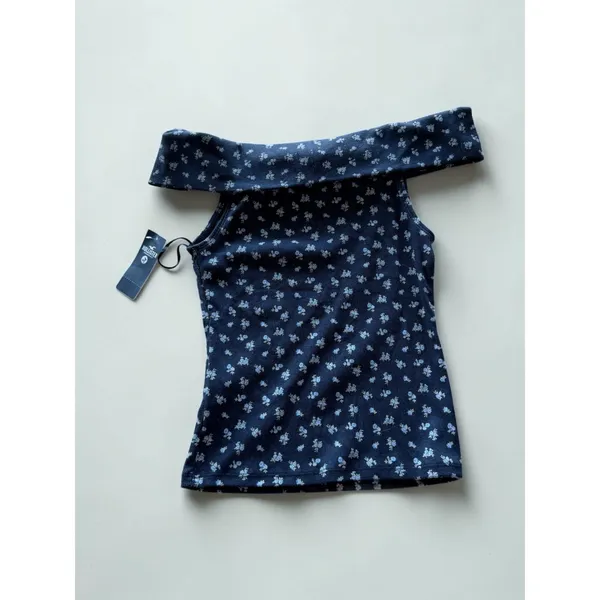 Hollister Womens Navy Blue Floral Off The Shoulder Ribbed Top NWT Size S - Image 2
