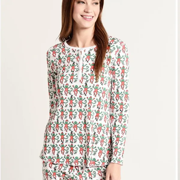 ROLLER RABBIT Women's Monkey Mas Pajamas Christmas Pajamas Size XS Matching Set - Image 15