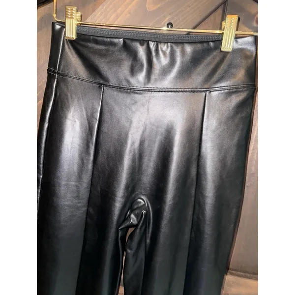 Abercrombie & Fitch Vegan Leather Split Hem Flare Leggings Black Size‎ Small S - Image 2