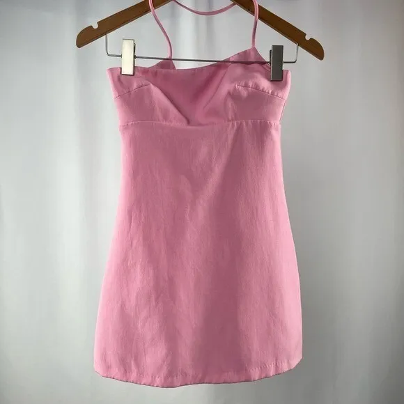 Zara Asymmetric Mini Dress with Built in Short‎ in Light Pink Size Extra Small - Image 5