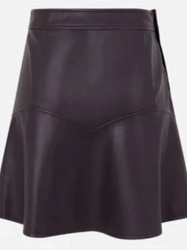 Women’s Faux Leather A-Line Skirt - Dark Brown - Image 2