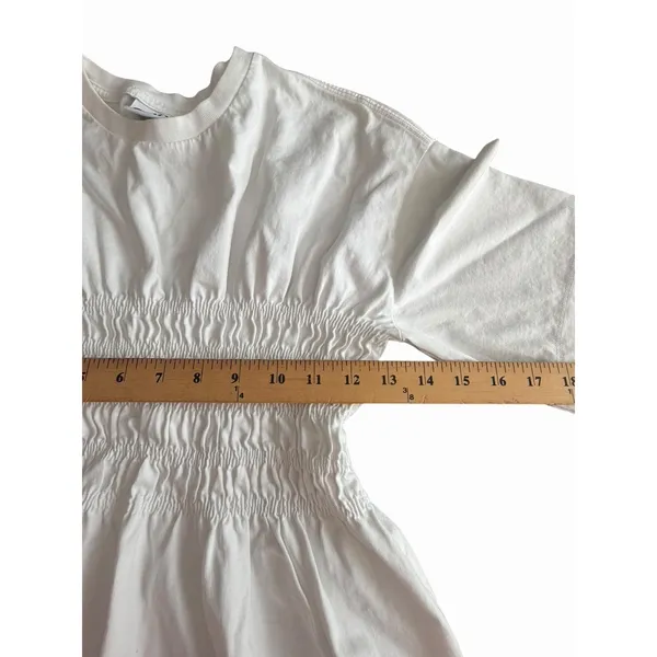 GANNI Top Shirt Women's Small Shirred Blouse Organic Cotton Jersey White #KL6-1 - Image 7