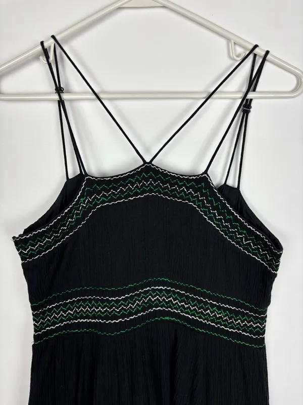 Anthropologie Maeve Dress Size 4 Black Embroidered Strappy Fit Flare Boho Gauze - Image 5