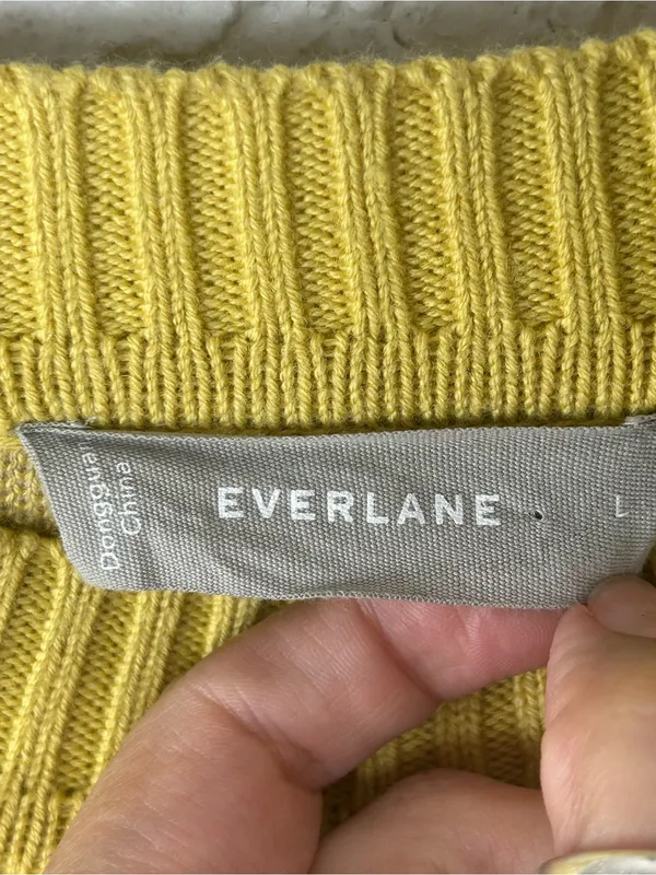 EVERLANE Floral Cotton Merino Wool Crew Neck Puff Sleeve Sweater Size M - Image 3