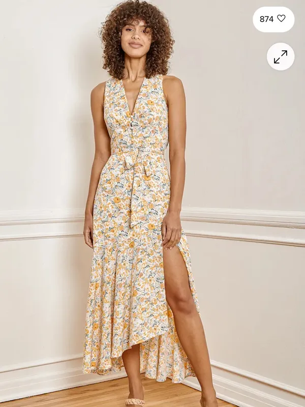 Lulus Watching the Blooms Yellow Floral Print High-Low Midi Dress - Image 3