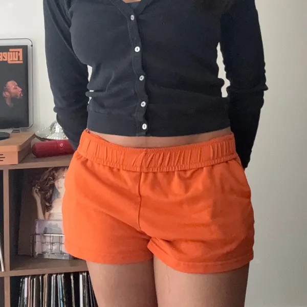 SHEIN Orange French Terry Elastic Waist Lounge Shorts with Pockets Small - Image 2