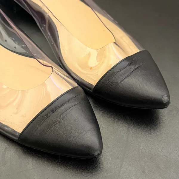 Jon Josef Clear Ballet Flats Black Leather Pointed Cap Toe Womens 7 Casual - Image 9