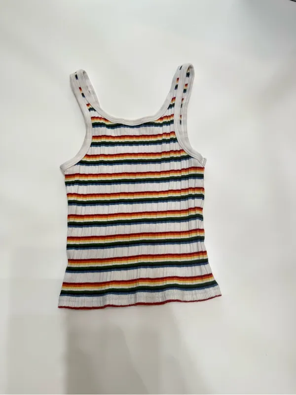 Brandy Melville Striped Ribbed Tank Top in White Multicolor - Image 4