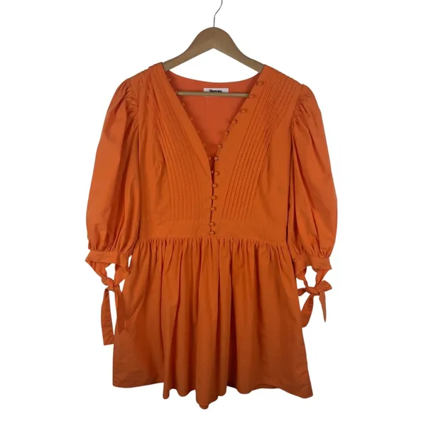 Showpo Zandra Mini Dress Size 8 Orange Puff Sleeve Cotton Poplin Vibrant Bright - Image 3