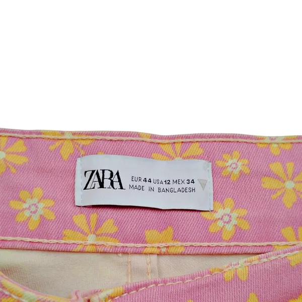 Zara Floral Printed High Rise Flared Crop Jean Sz 12 Flower Power Hippie 70s - Image 4
